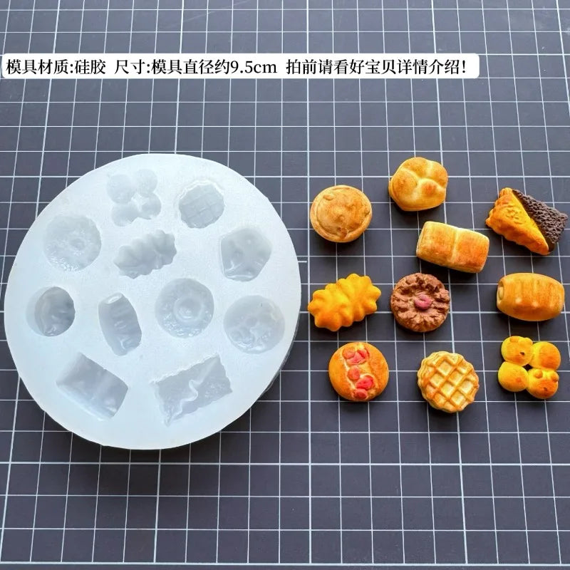 Miniature Food Toy Simulation Bread Silicone Mold DIY Dollhouse Croissant/waffle/baguette/wagashi Quick Modeling Clay Mold