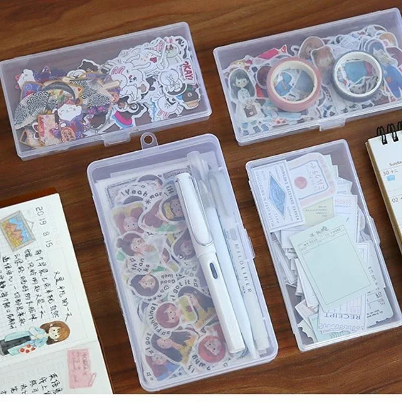 1Pcs New Stationery Holder Sticker Plastic Storage Box Manual Account Container Tool Case Mini Transparent Office Desk Organizer