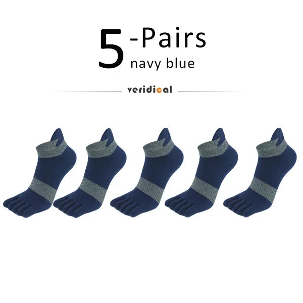 5 Pairs Five Finger Ankle Sport Socks Cotton Mens Striped Mesh Breathable Shaping Anti Friction No Show Socks With Toes EUR39-46