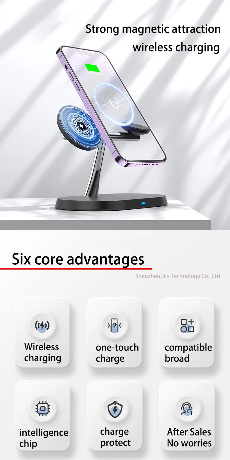 2025 3 in 1 30w Qi2 Wireless Charger Stand Fast Charging for iPhone 17 16 15 14 13 12 iWatch Airpods Wireless Charging Station