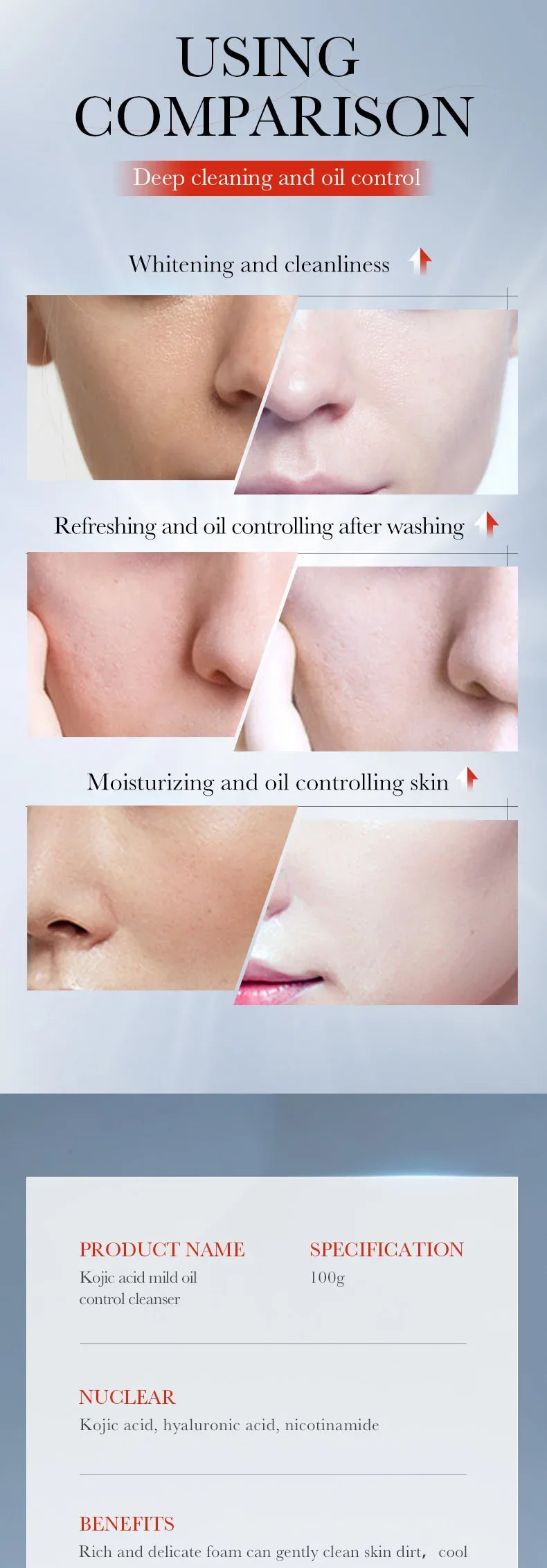 100ml Kojic Acid Skin Care Facial Wash Mild Oil Control Deep Moisturizing Cleansing and Nonirritating Face Cleanser Face Wash