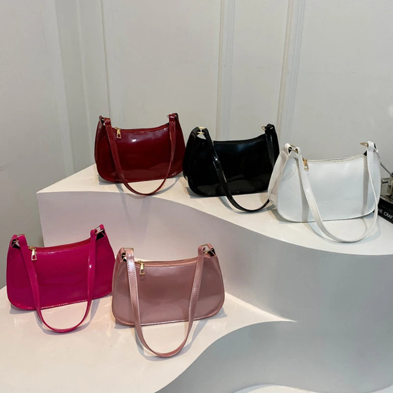 Retro Solid Color PU Leather Shoulder Underarm Bag Women's