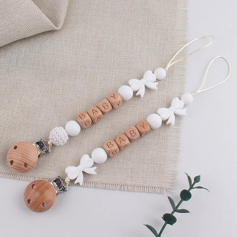 Customizable Name Baby Pacifier Chain Food Grade Bowtie Silicone
