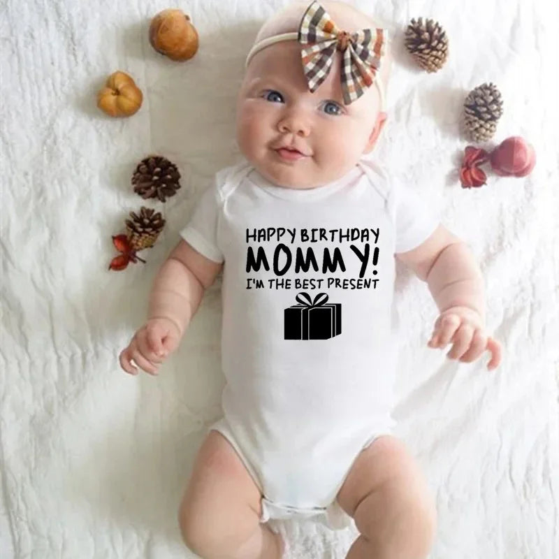 Happy Birthday Mommy Baby Cotton Clothe Baby Onesie Bodysuit Cute