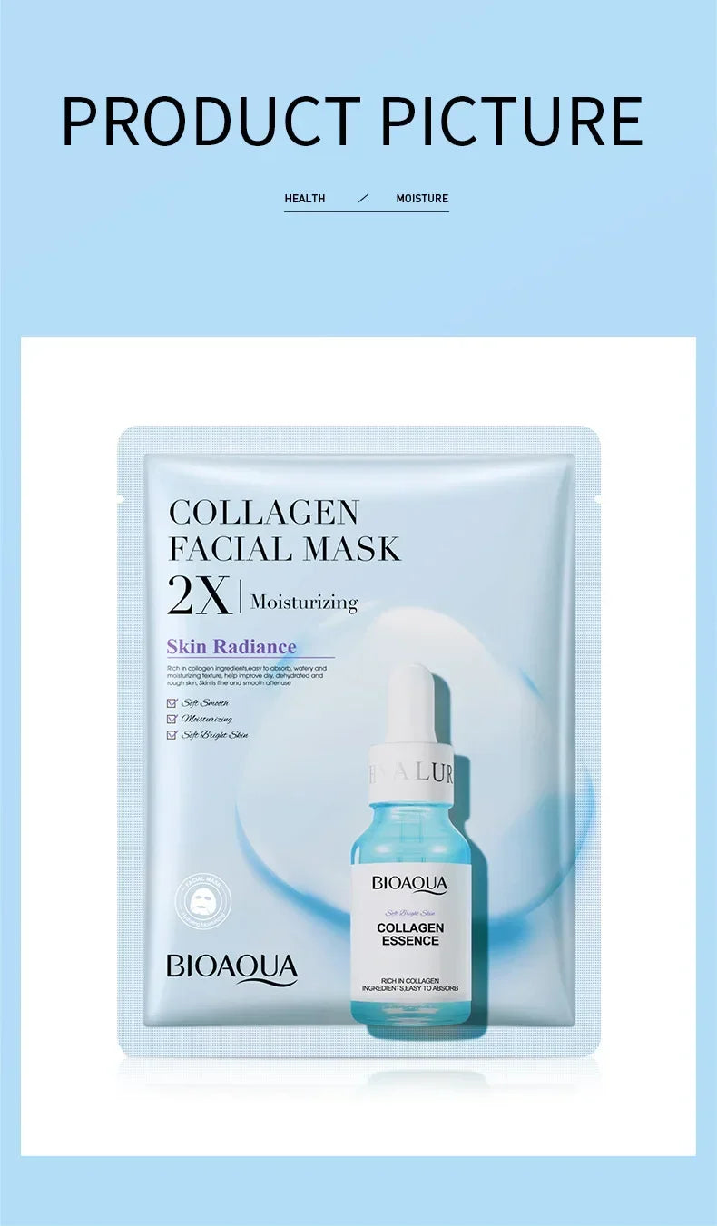 50pcs BIOAQUA Centella Collagen Face Mask Moisturizing Refreshing Sheet Masks Hyaluronic Acid Facial Mask Skin Care Products
