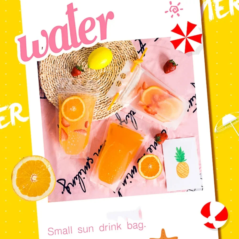 50Pcs Clear Plastic Drinking Packaging Bag Food Fresh Keeping Transparent Beverage Juice Milk Coffee Pouch Zip Bag Without Straw