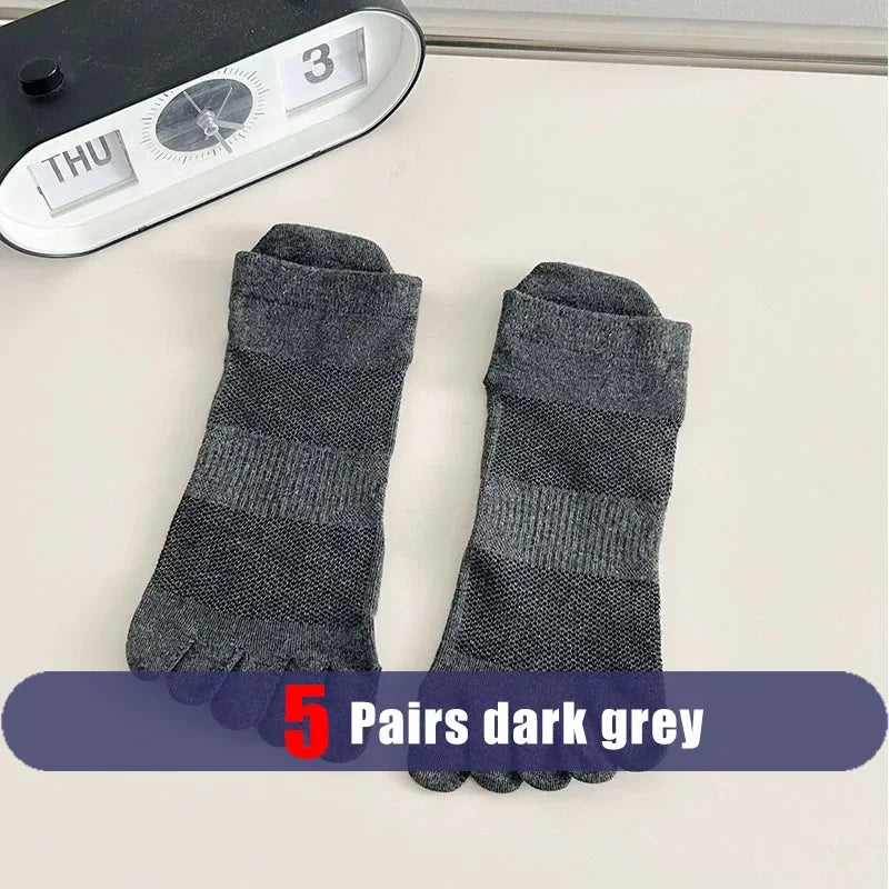 5 Pairs Mans Five Finger Socks Cotton Ankle Mesh Compression Soft Elastic Endurable Breathable Sweat-Absorbing Toe Sport Socks