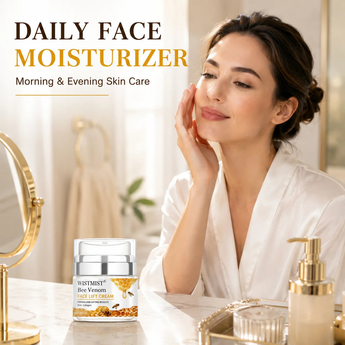 WISTMIST Bee Venom Face Cream, Firming & Lifting Facial Moisturizer with Collagen, Hydrating Anti Aging Skin Care Cream for Fine Lines, Wrinkles & Elasticity, Nourishing Day Night Face Moisturizer for Women Men, 50g
