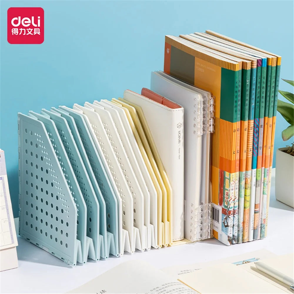 1Pc Deli 3/4 Grids Retractable File Holder Desktop Bookends Desk Organizer Magazine File Organizer Creative DIY Book Organizer