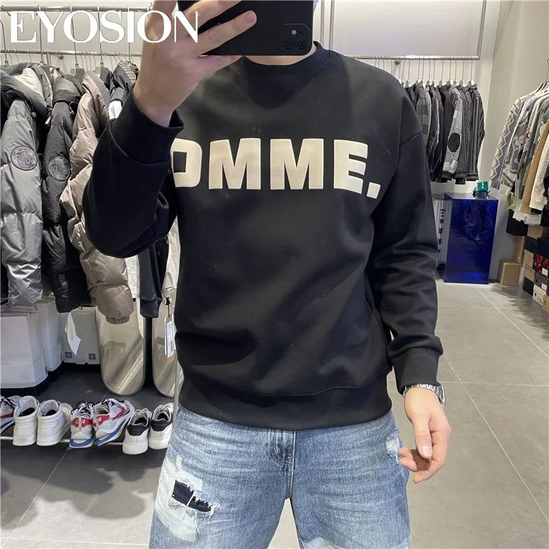 Long Sleeve Men's Pullover Hoodie Autumn Winter New Letter Printing Sweater Casual Harajuku Round Neck Plush Sweatshirt Top
