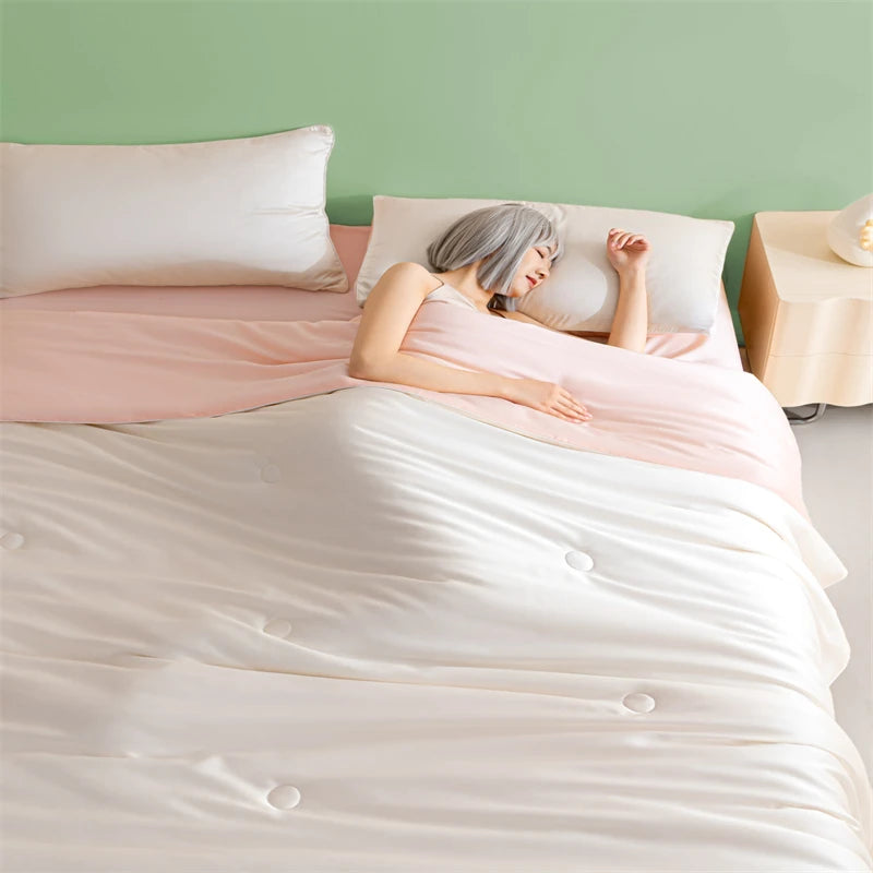 New Cooling Sensation Summer Duvet Brings Coolness Washed Ice Silk Blanket Instant Cool Quilt All Ages Silky Touch Comforter Set
