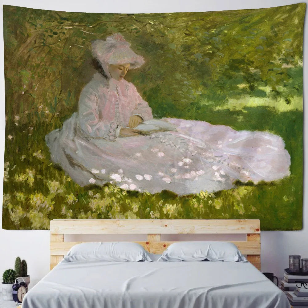 French Monet oil painting tapestry home landscape painting art wall hanging room decoration yoga mat sofa blanket bed sheet