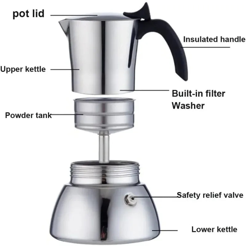 Stainless Steel Moka Pot Stovetop Espresso Maker Espresso Italian Coffee Percolator Make for Home Office Coffee Shop Camping Use