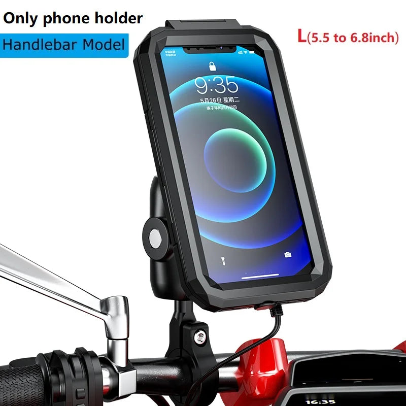2022 Waterproof Case 12V Motorcycle Phone Holder Wireless Charger 15W Qi/ Type C PD USB Fast Charge Mount Box Double Socket Arms