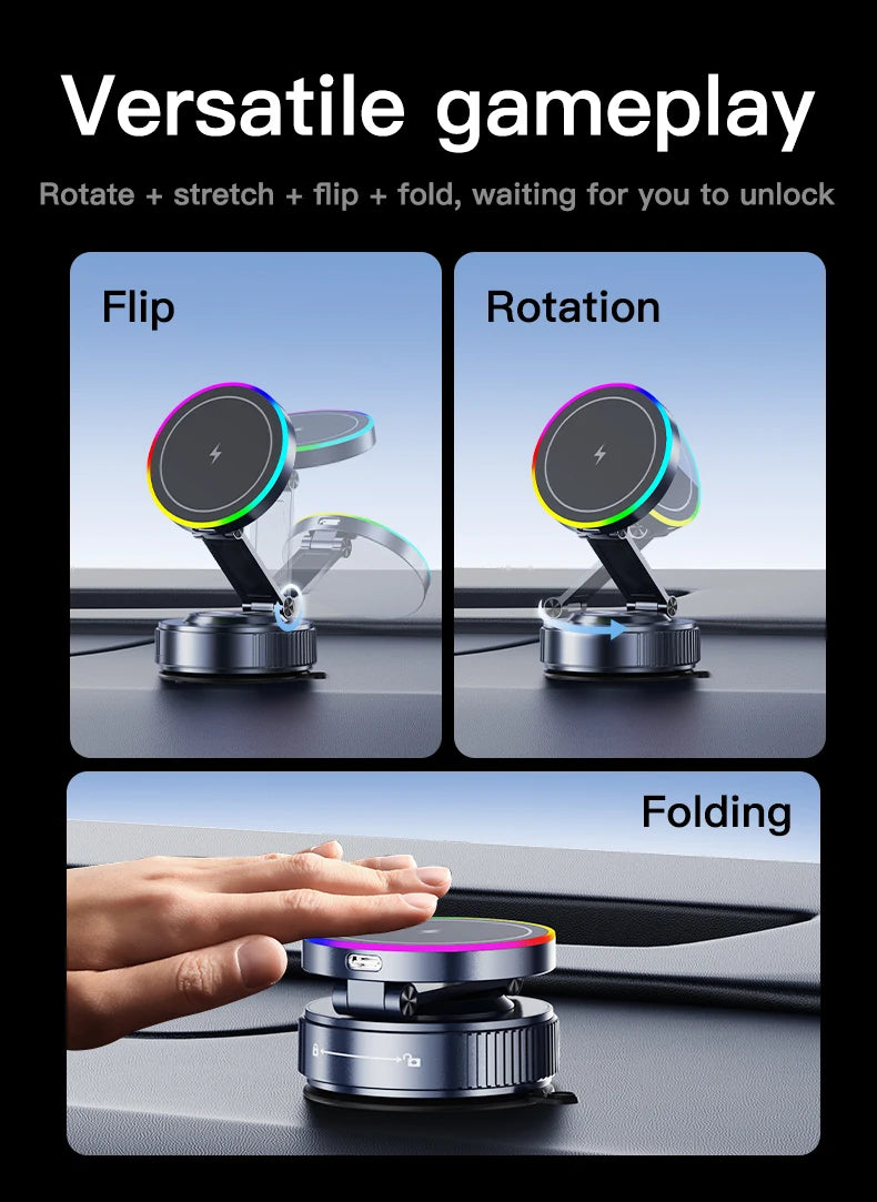 15W Car Magnetic Wireless Charger Vacuum Bracket Phone Holder for Magsafe iPhone 17~12 Pro Max Fast Charging Suction Cup Station