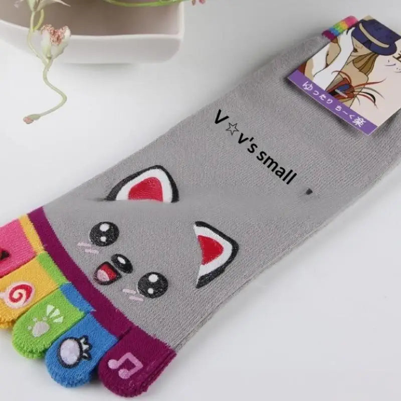 NEW Cute Cartoon Five-toed Crew Finger Socks, Breathable Short Cotton Socks for Casual Wear, Novelty Toe Socks with Funny Design
