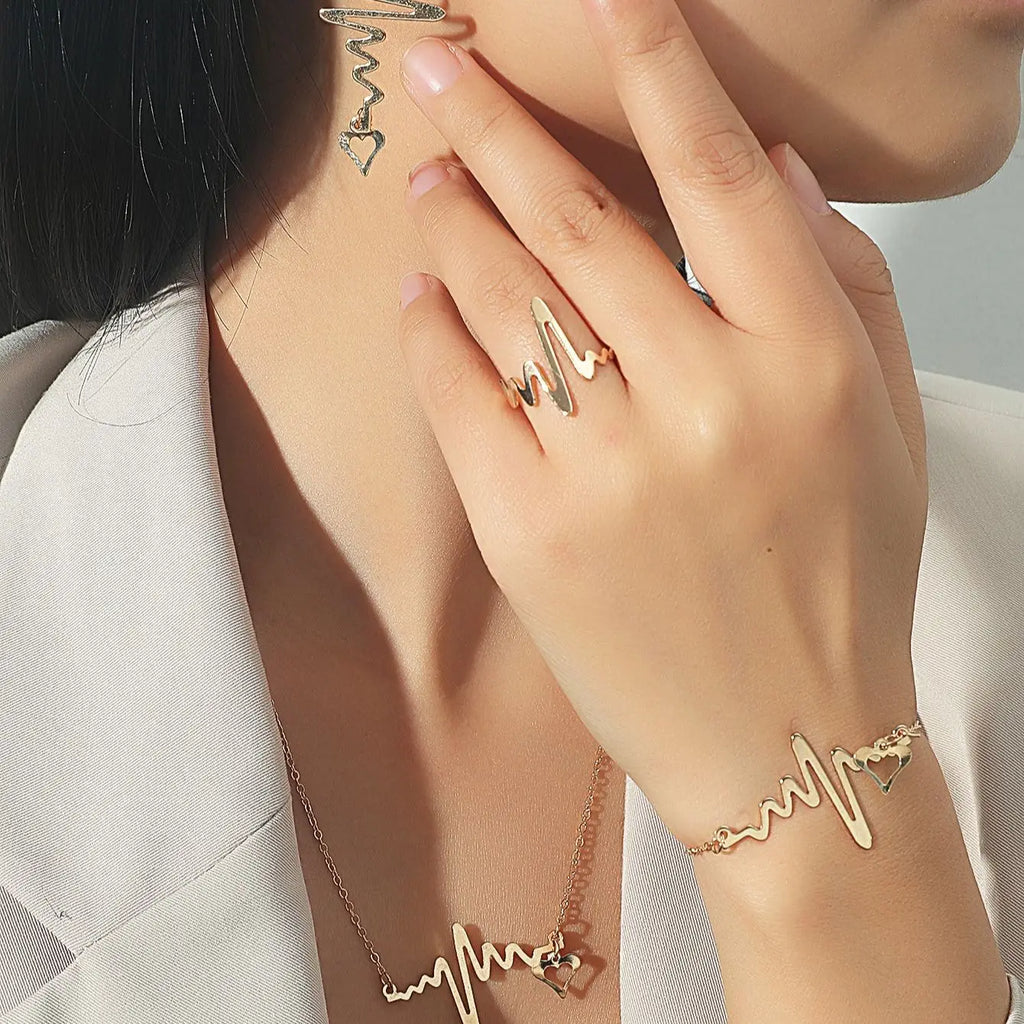 5 Pts Heartbeat Love Zircon Necklace Bracelet Ring Earrings