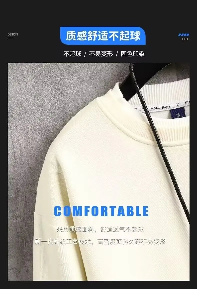 American Autumn Men's Sweatshirt Hoodies Retro Printed Long Sleeve T-shirt Fashion Men's Clothing Black O Neck Harajuku Top New