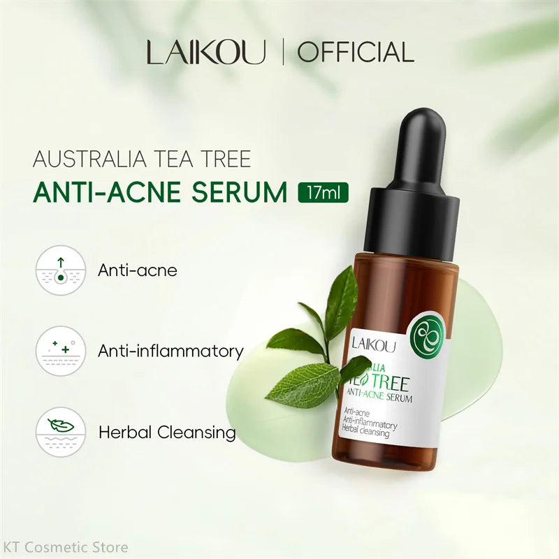 LAIKOU Tea Tree Serum 17ml Anti-Acne Cream 20g Cleanser 50g Plant Extract Refreshing Hydrating Moisturizing Skin Care Set Beauty