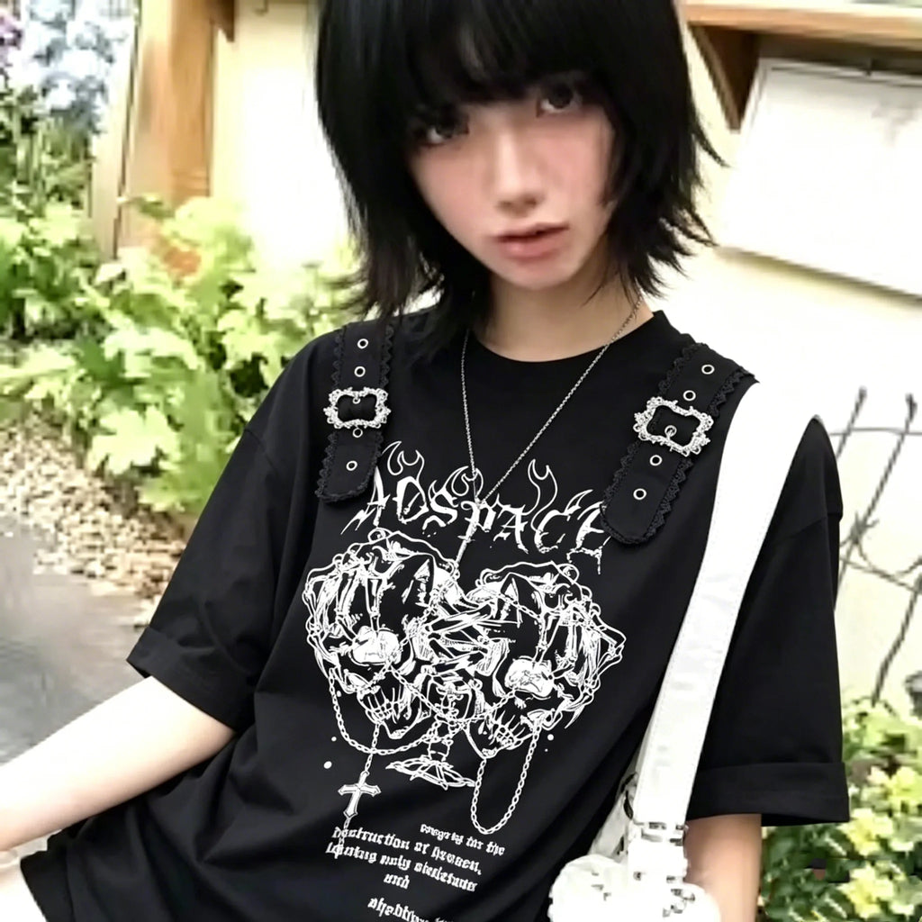 2000s Yabi Hottie Gothic Dark Vintage Tops Subculture Y2K Print