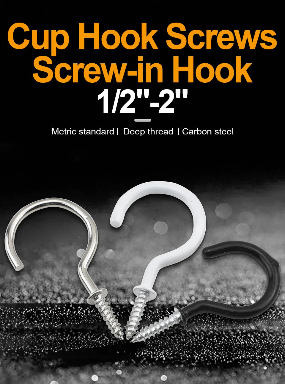 JUIDINTO 10-30pcs Cup Hook Screws 1/2"-2" Screw-in Hook Ceiling Tapping Screw Hook Carbon Steel for Kitchen Hanging