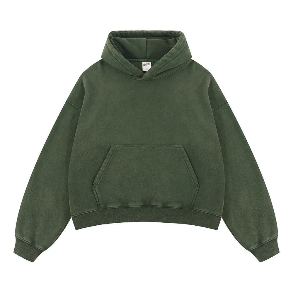ZODF Retro 2025 Winter Man Washed Boxy Fleece Hoodies Unisex 370gsm Loose Hooded Pullovers Sweatshirt Streetwears HY1129