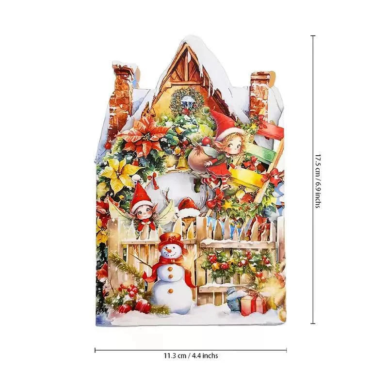 3D Christmas Card Night Before Christmas Scene With Santa, Reindeer, Snowy Village & Moonlit Sky Festive Holiday Greeting Card F