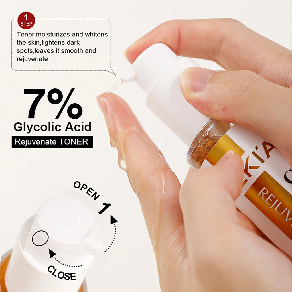 LKIAE Glycolic Acid Brightening Skin Care Set, Reduce Dark Spots, Unclog Pores, Clean Skin, Whitening Kit For All Skin Types