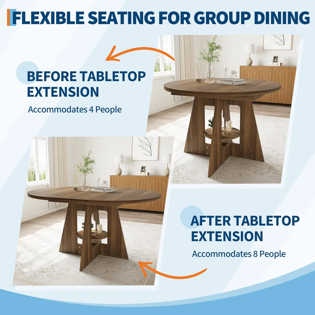 43.3-59 Inch Extendable Round Dining Table