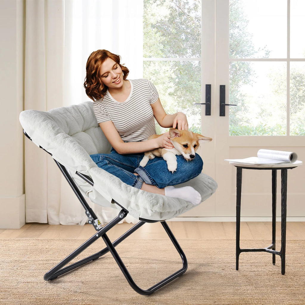 Faux Fur Folding Saucer Lounge Chair