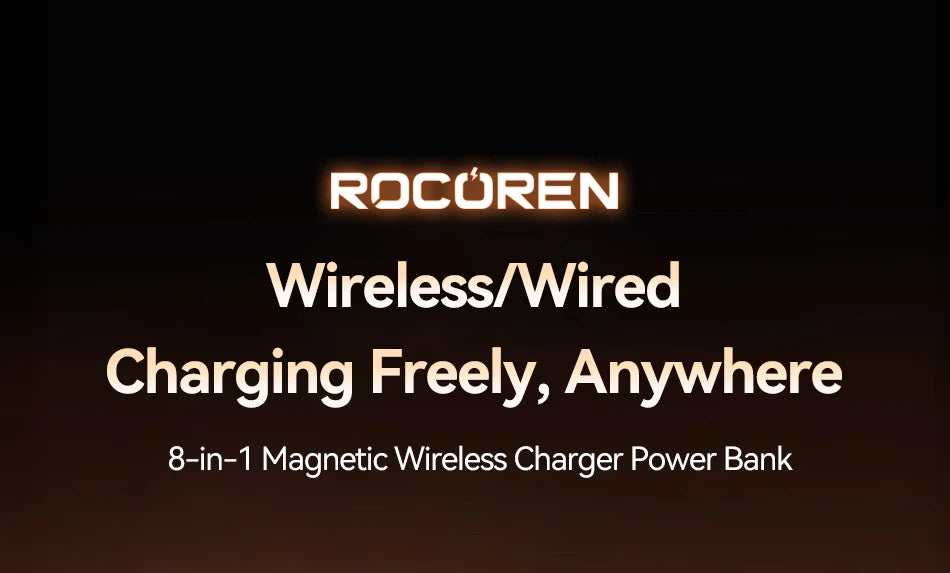 Rocoren PD 22.5W Fast Charging Power Bank 10000mAh Magnetic Wireless Charger for iPhone 16 15 14 Powerbank Built Charging Cables
