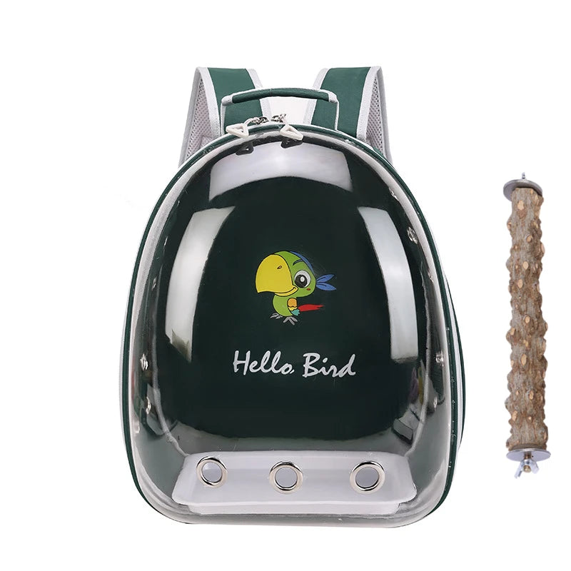 Portable Bird Cage with Prech Feeder and Tray, Acrylic Pet Backpack Bag, Parakeet, Cockatiel, Parrot, Bunny, Travel