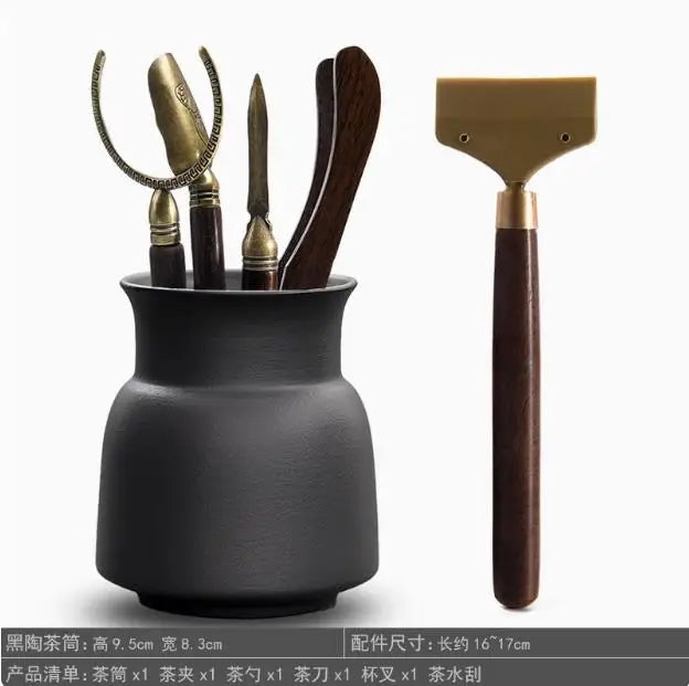 Kungfu Tea Set Accessories, Tea Ceremony, Six Gentlemen Whole Set, Black Sandalwood, Solid Wood Tea Clip, Bamboo Tweezers