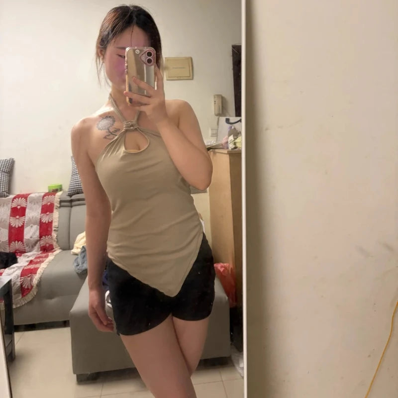Women's Summer Slim Fit Adjustable Halter Push Up Pointed Hem Tank