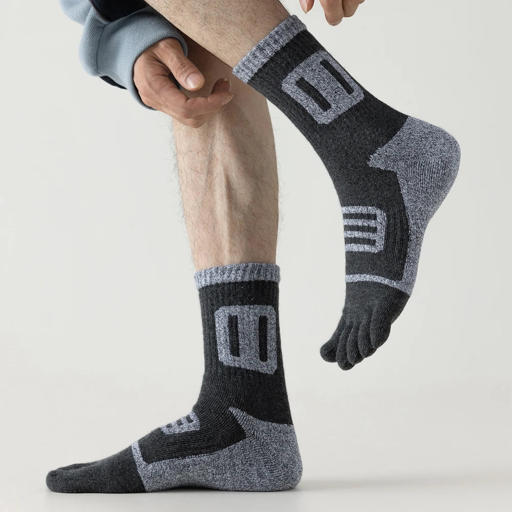 3 Pairs Fleece Toe Socks Men Autumn Winter Warm Five Finger Socks Man High Quality Cotton Sports Crew Socks Running
