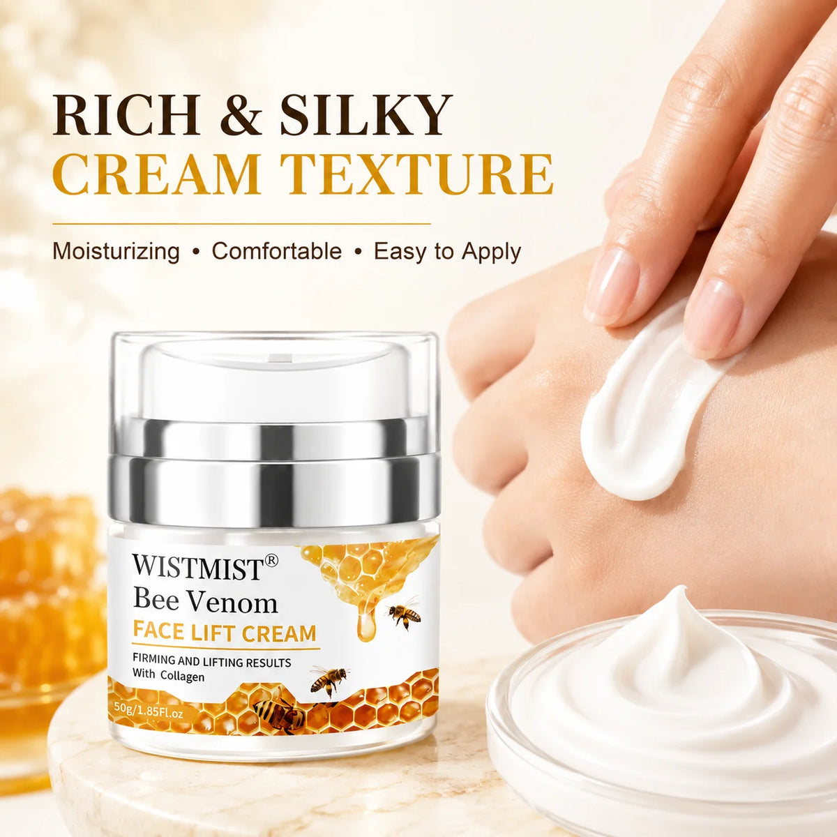 WISTMIST Bee Venom Face Cream, Firming & Lifting Facial Moisturizer with Collagen, Hydrating Anti Aging Skin Care Cream for Fine Lines, Wrinkles & Elasticity, Nourishing Day Night Face Moisturizer for Women Men, 50g