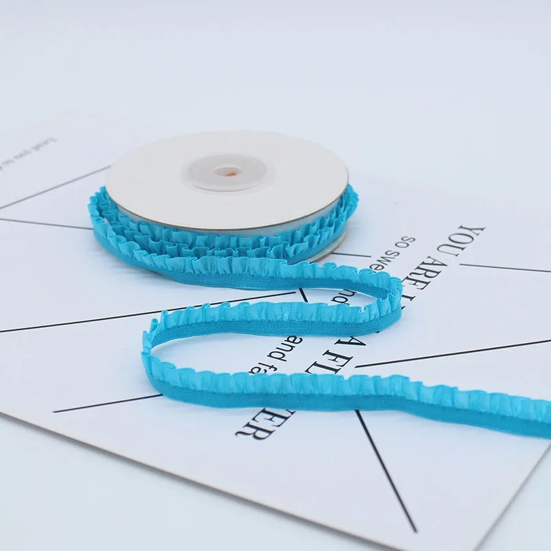 5yards 10mm Lace Elastic Ribbon Nylon Ruffled Pleated Elastic Band For Bra Waist Band Garment Lace Trim DIY Sewing Accessories
