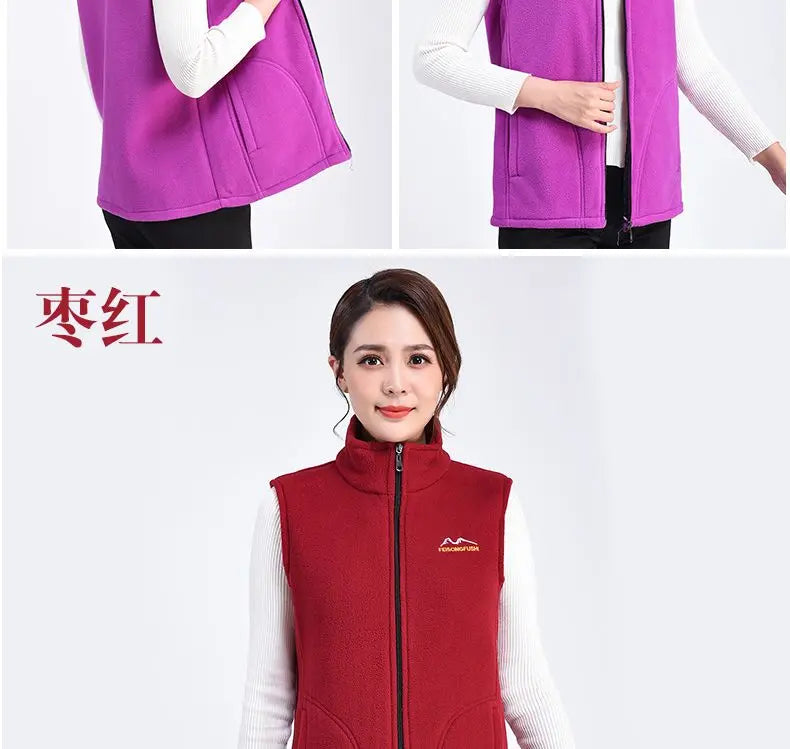 Autumn Winter Fleece Vest Women Stand Collar Zipper Sweatshirt Sleeveless Cardigan Warm Waistcoat Solid Tankcoat Women Clothing