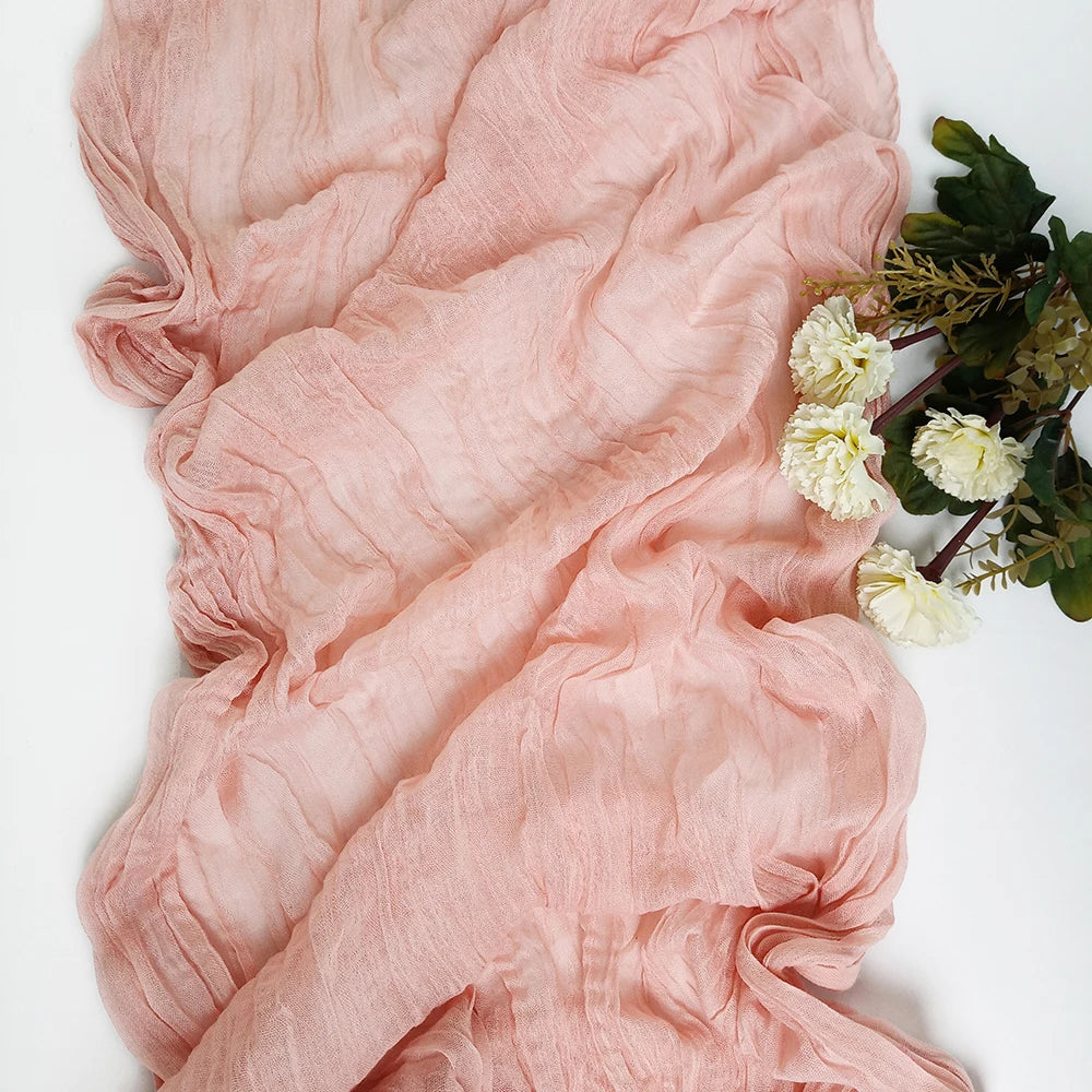 Wedding Pink Gauze Table Runner Semi-Sheer Vintage Cheesecloth Table Setting Dining Party Christmas Banquets Arches Cake Decor