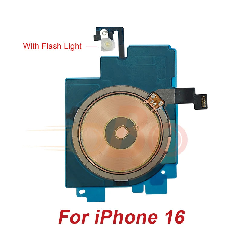 Wireless Charging Coil Sticker With Flash light Flex Cable For iPhone 14 15 16 Plus Pro Max Promax Wireless Charger Repair (1PC)