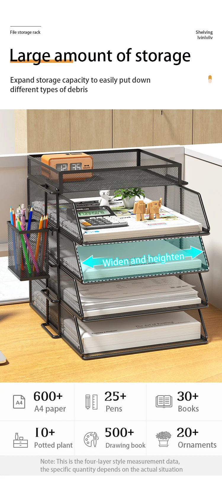 4-Tier Desk Organizer Stackable Tray Office Desk Organizer File and Desktop Holder for Paper Letter Accessories Black