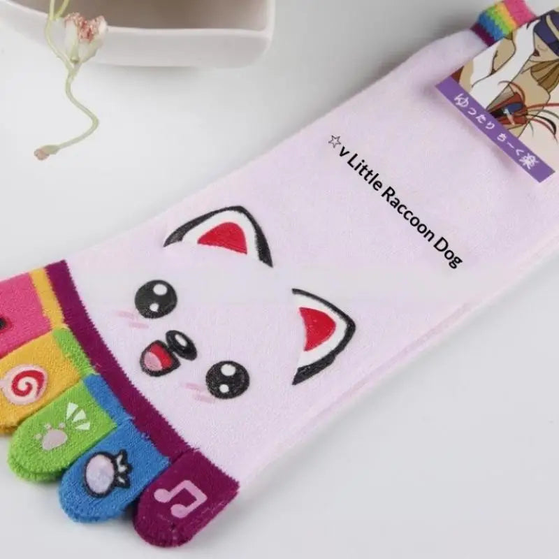 NEW Cute Cartoon Five-toed Crew Finger Socks, Breathable Short Cotton Socks for Casual Wear, Novelty Toe Socks with Funny Design