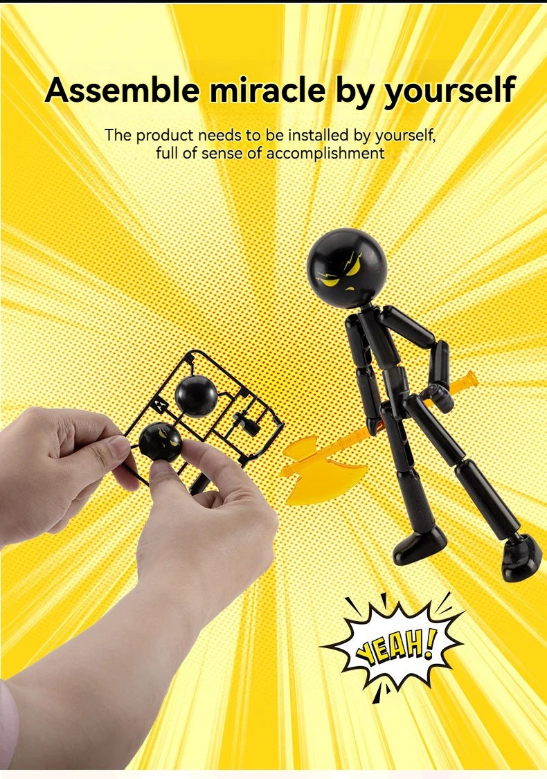 Articulated Stickman Action Figure with Movable Joints Cool Poseable Model Kit Gift for Boys Building Blocks Assembly Toys