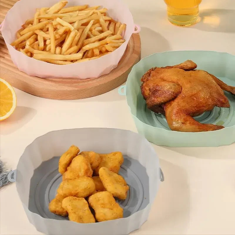 Silicone Basket for Air Fryer Oven Baking Tray Pizza Fried Chicken Silicone Mold Reusable Bakeware Liner Kitchen Accessorie