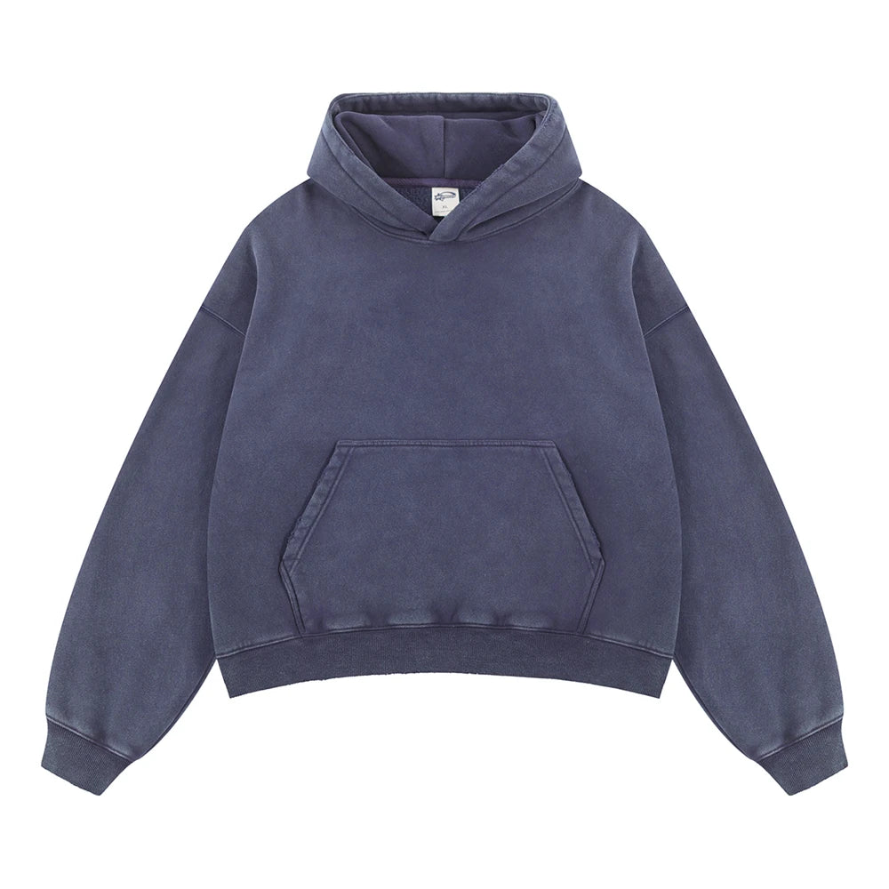 ZODF Retro 2025 Winter Man Washed Boxy Fleece Hoodies Unisex 370gsm Loose Hooded Pullovers Sweatshirt Streetwears HY1129