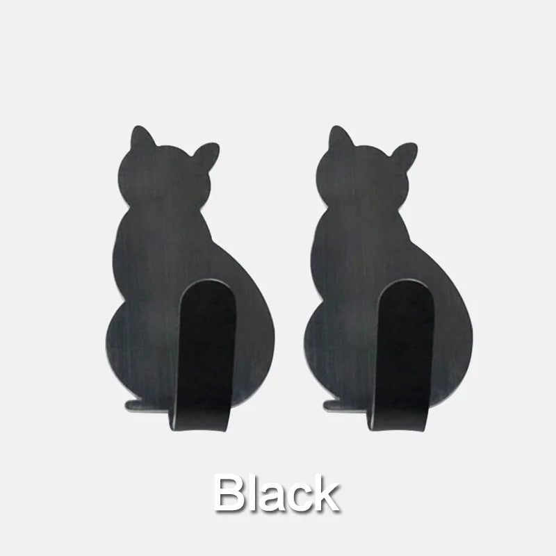 JJYY 2PCS Waterproof Strong Adhesive Hooks for Bathroom Plastic Cat Wall Sticker Wall Door Hanger For Kitchen Towel Hook