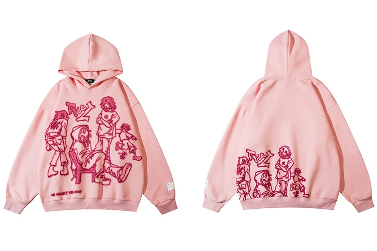 2025 Men Streetwear Pink Hoodie Sweatshirt Funny Cartoon Graphic Hoodie Autumn Harajuku Anime Hooded Pullover Hip Hop Hipster