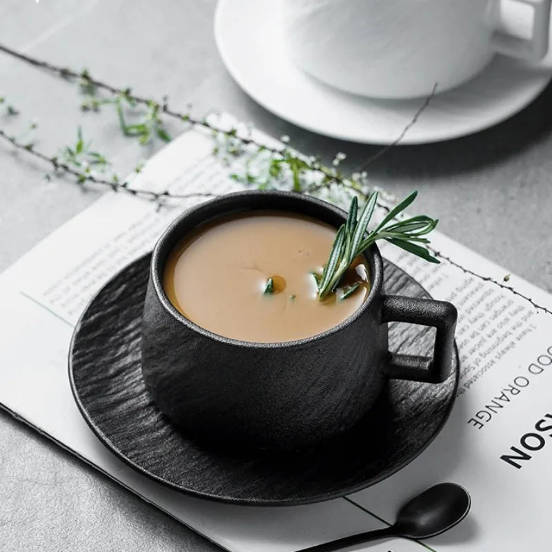 250ML Japanese Style Rock Sand Ceramic Coffee Cup Set Exquisite Afternoon Flower Tea Mug Hotel High-end Restaurant Coffee Cup
