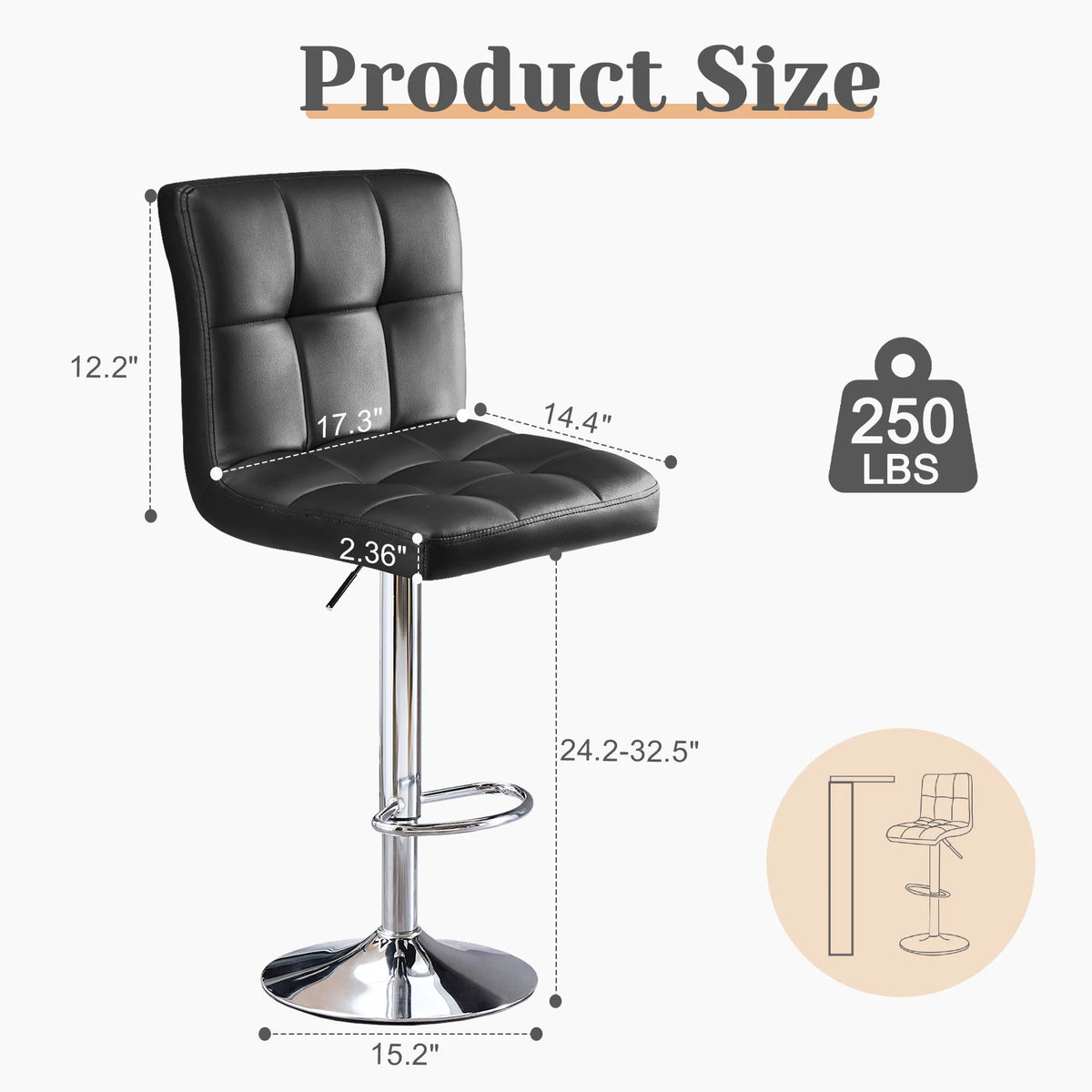JHK PU Leather Bar Stools Set of 2