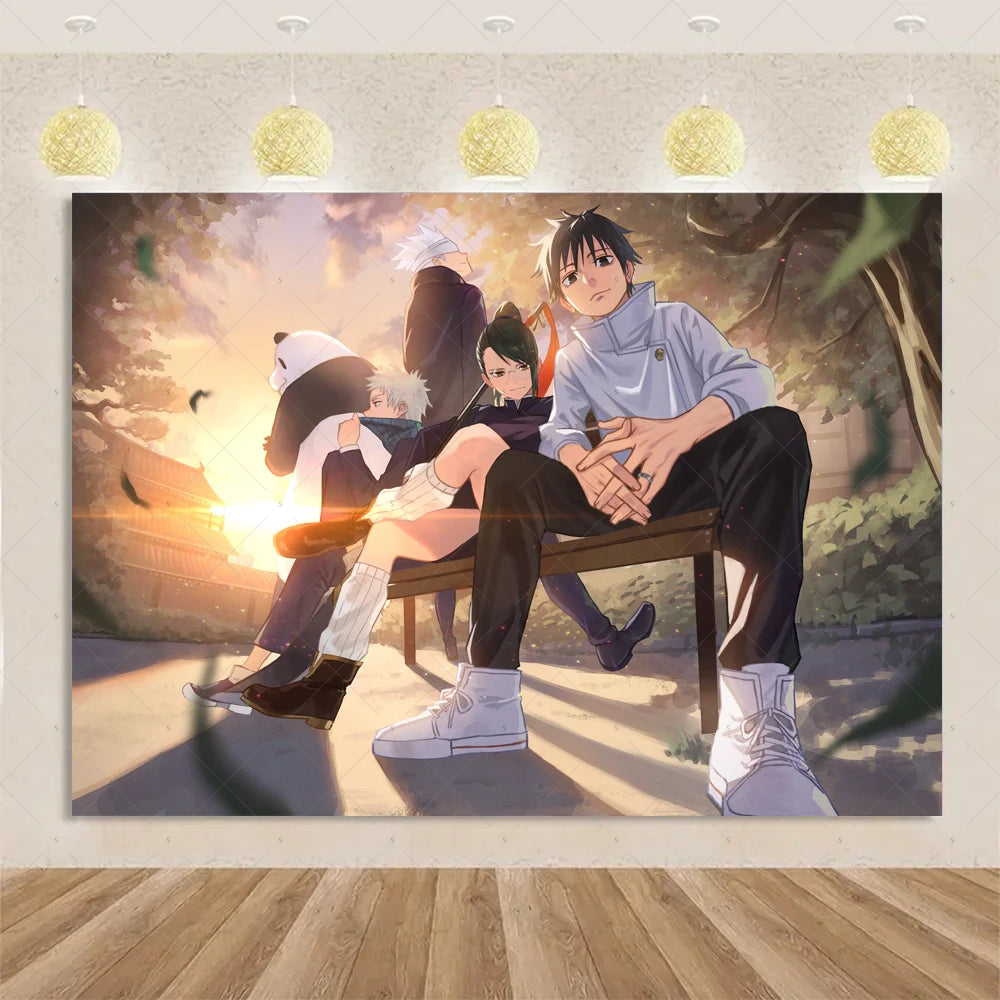 Jujutsu Kaisen Theme Background Birthday Party Decorations Anime Character Gojo Satoru Backdrop Kids Poster Photography props